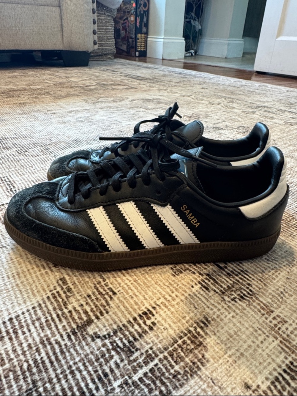 adidas Samba Black Leather Sneakers with White Stripes